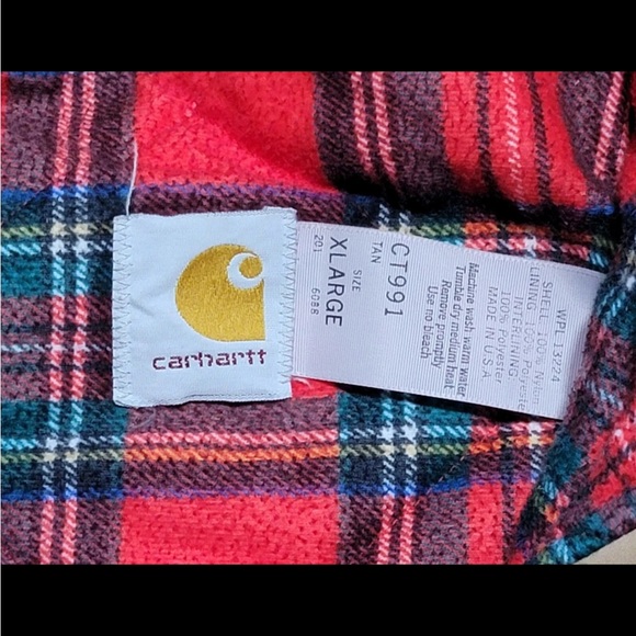 Vintage Carhartt Plaid Blanket Lined Work Jacket Made in USA Men's Size XL - Tan - Picture 5 of 6